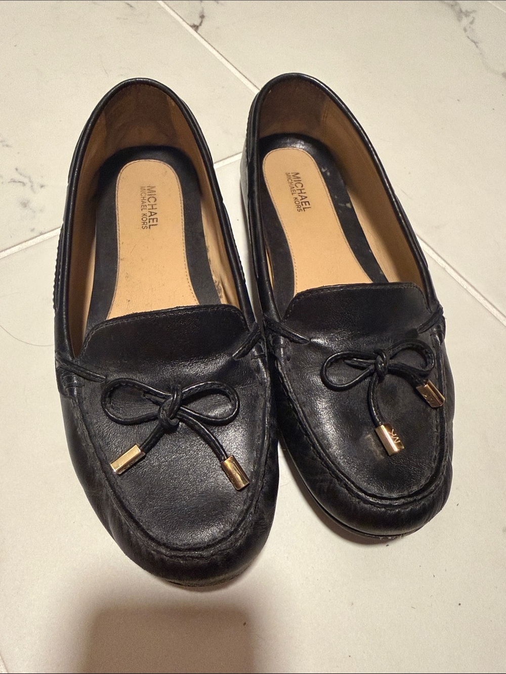 Michael Kors Black Leather Bow Moccasin Loafers